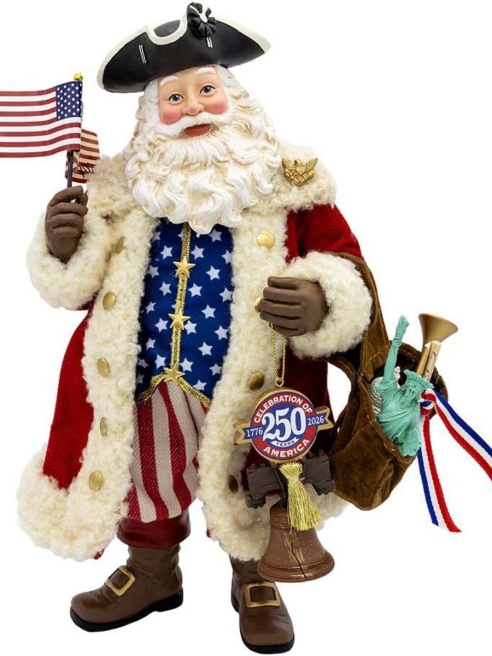11" Musical Santa Figurine - 250th Anniversary of America, Festive Holiday Decor